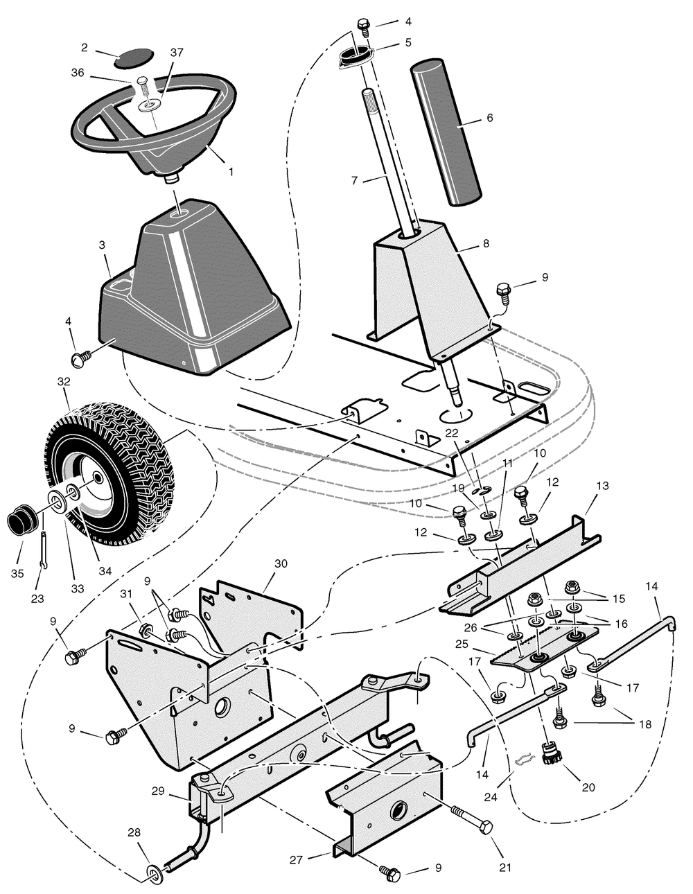 Steering Diagram and Parts List for 309006X78A-SW 2007 Briggs and Stratton Lawn Tractor